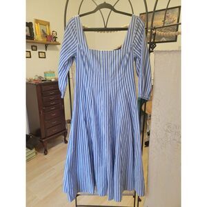 New womens sz 6 vineyard vines blue and white striped square neck line dress mid
